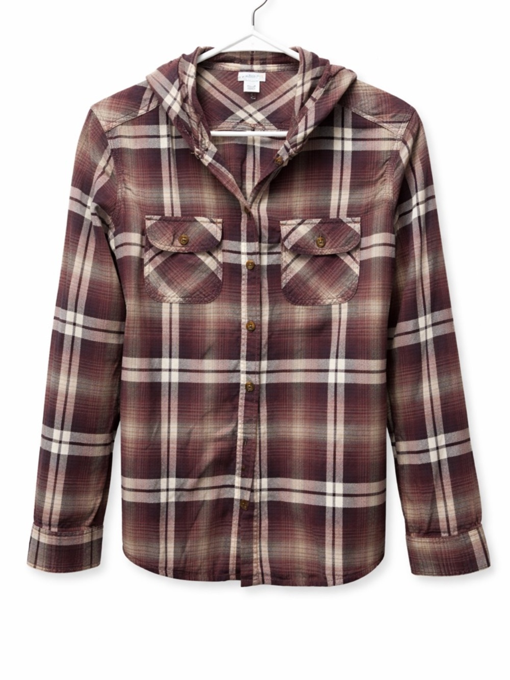 Carhartt Hooded Plaid Button-Down Shirt - Burgundy and White